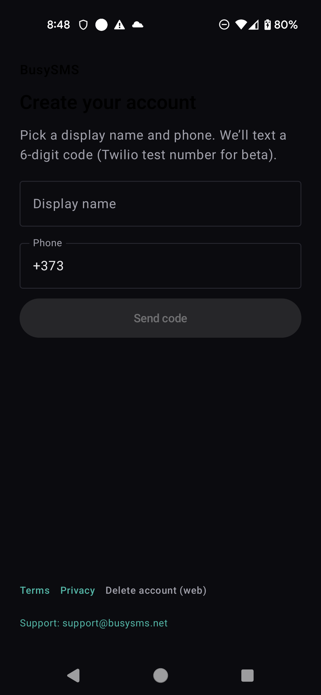 BusySMS Android — Phone OTP