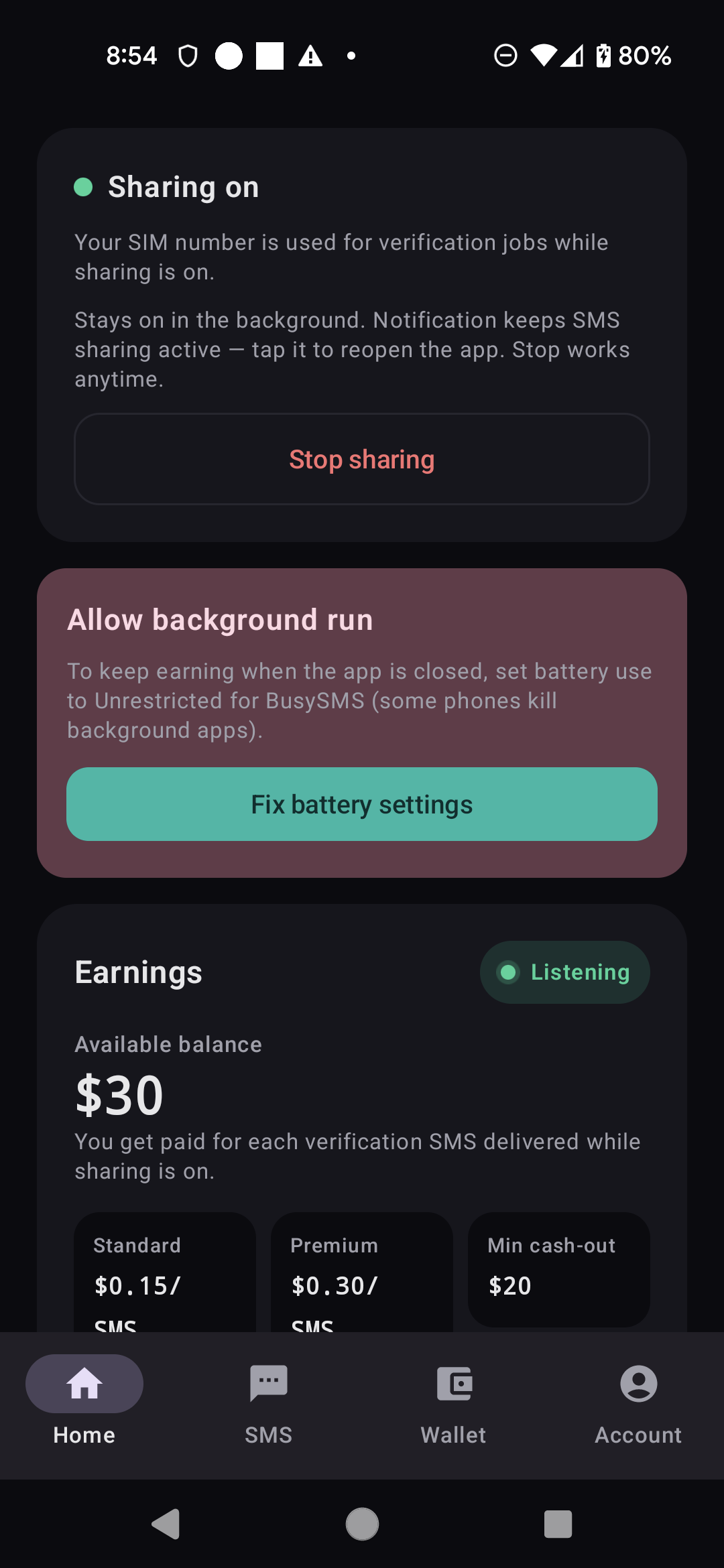 BusySMS Android — Sharing on
